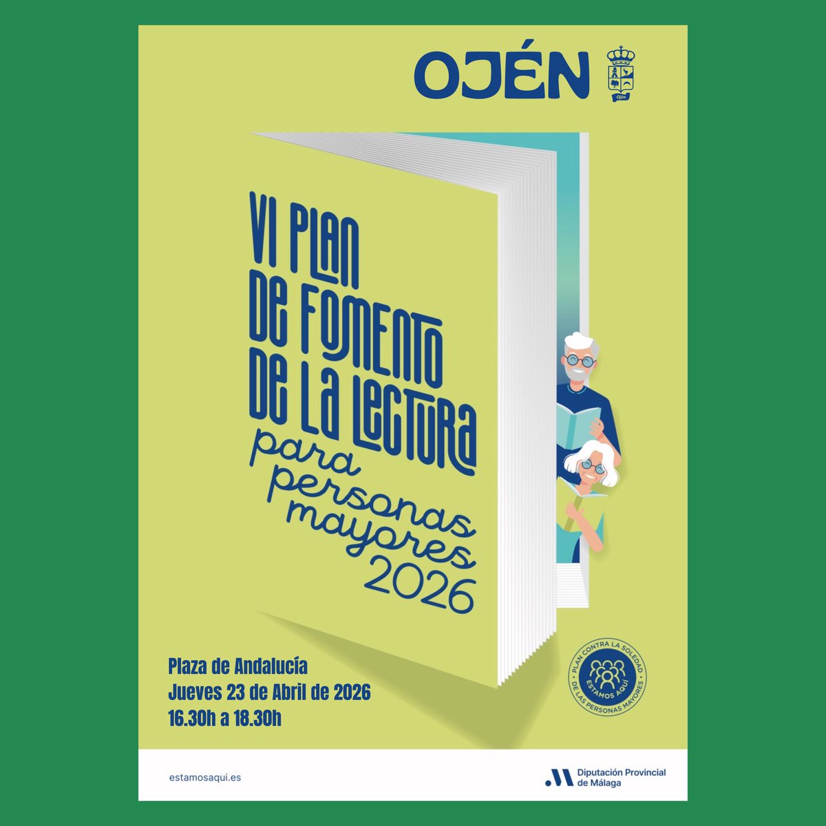 AytoOjen's tweet photo. 𝗕𝗜𝗕𝗟𝗜𝗢𝗧𝗘𝗖𝗔 𝗠𝗢́𝗩𝗜𝗟 📗 
La Biblioteca Móvil de la @diputacionmlg visitará nuestro pueblo este jueves 23 de abril de 2026 coincidiendo con el Día del Libro, de 16.30h a 18.30h en la Plaza de Andalucía, con motivo del VI Plan de Fomento a la Lectura. https://t.co/tEuMxML9rr