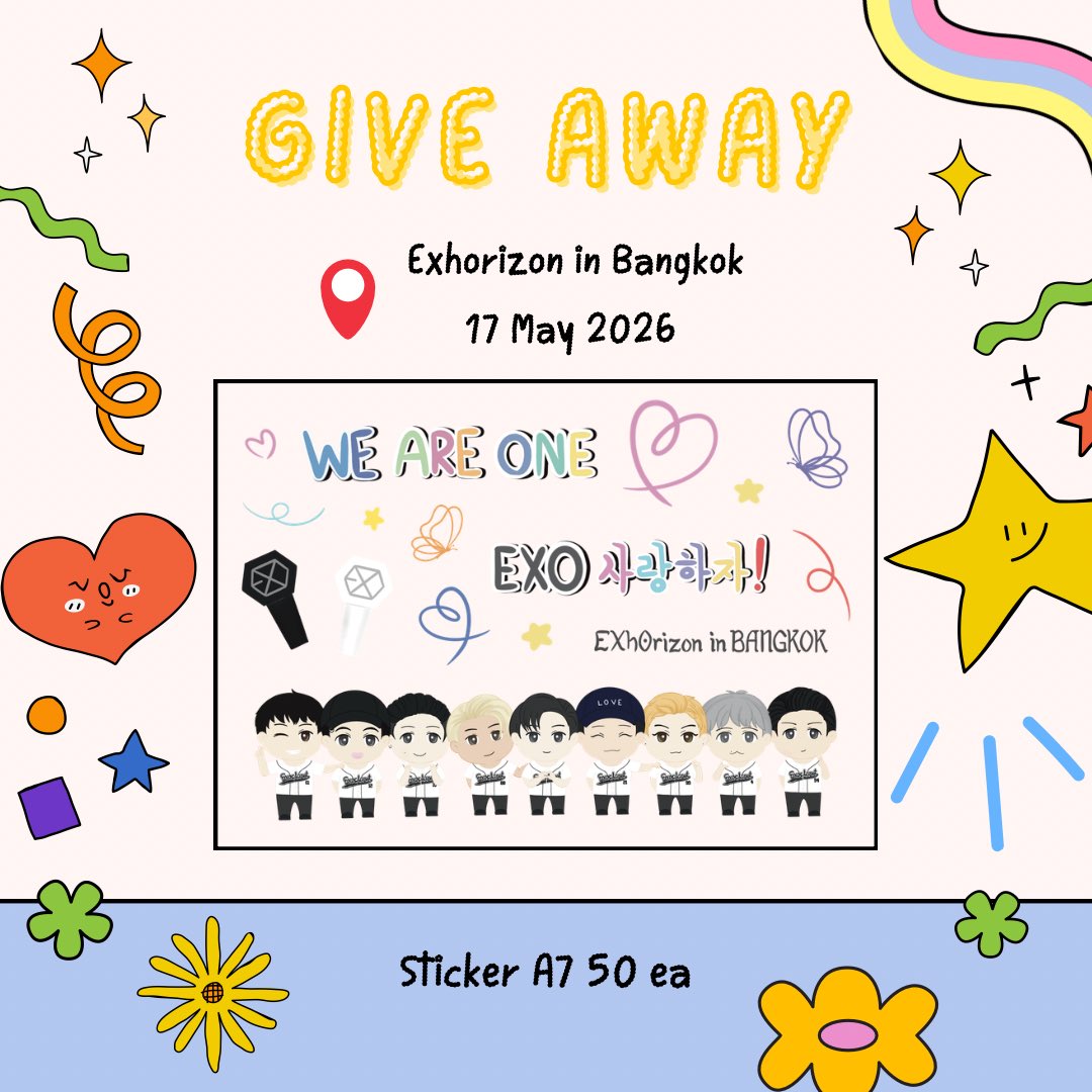 _PK_1808's tweet photo. 🎁 Give away 🎁

💫only for EXO-L OT9💫

Sticker A7 50 ea

🗓 17 MAY 2026
🏠 Impact arena 
🕓 TBC 
 
#EXhOrizon_in_BANGKOK https://t.co/8MaSvwpPmF