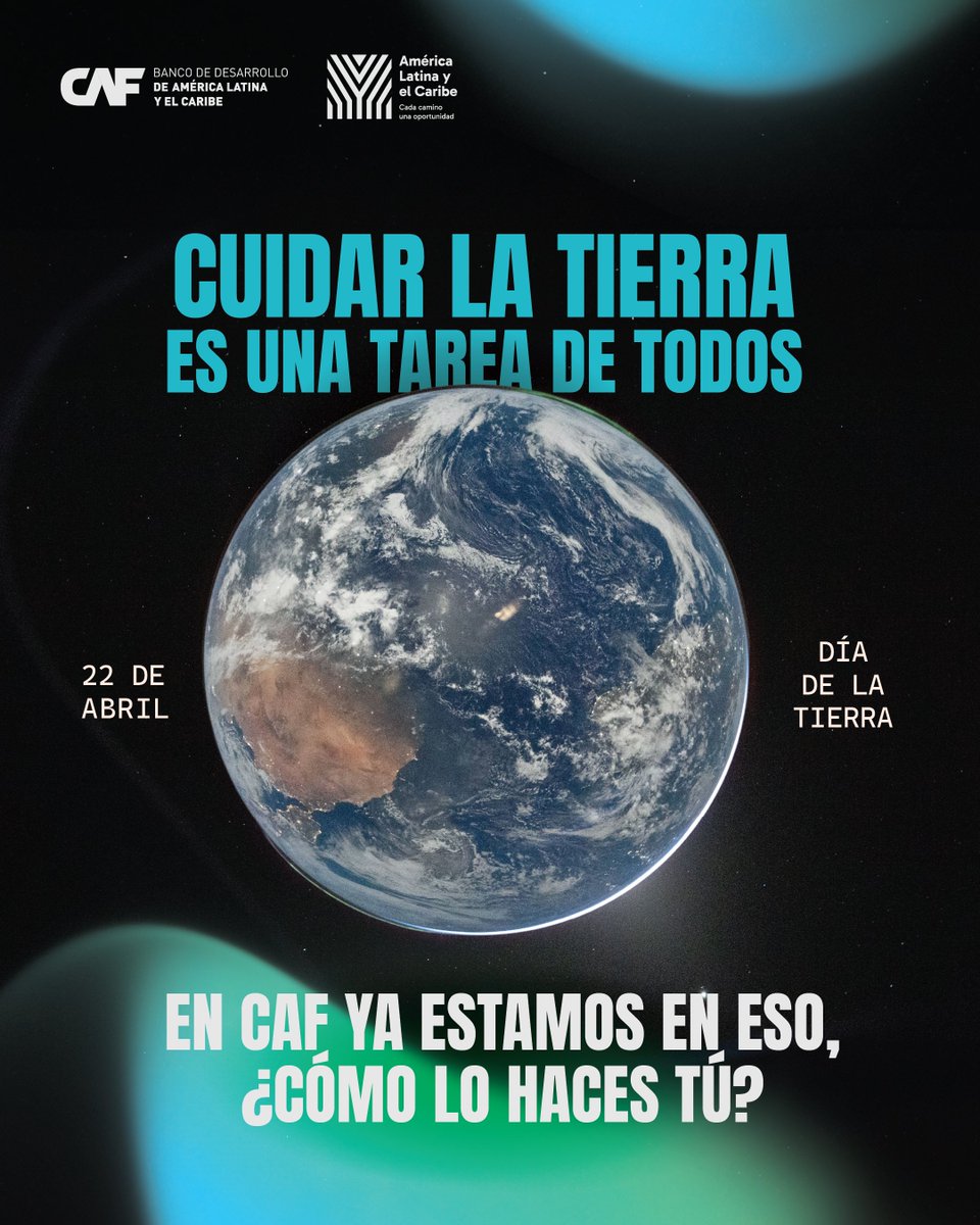 AgendaCAF's tweet photo. Hoy, en el Día de la Tierra, reafirmamos nuestro compromiso con el planeta desde América Latina y el Caribe.

Desde CAF impulsamos proyectos de transición energética, resiliencia climática y acceso a servicios básicos, con impacto en millones de personas y en los territorios donde se juega el futuro de la región.

También trabajamos para mejorar el acceso a agua y saneamiento, apoyar a productores agrícolas y promover soluciones de transporte que reduzcan emisiones y conecten a las personas con más oportunidades.

¿Y tú, cómo cuidas el planeta? 🌎