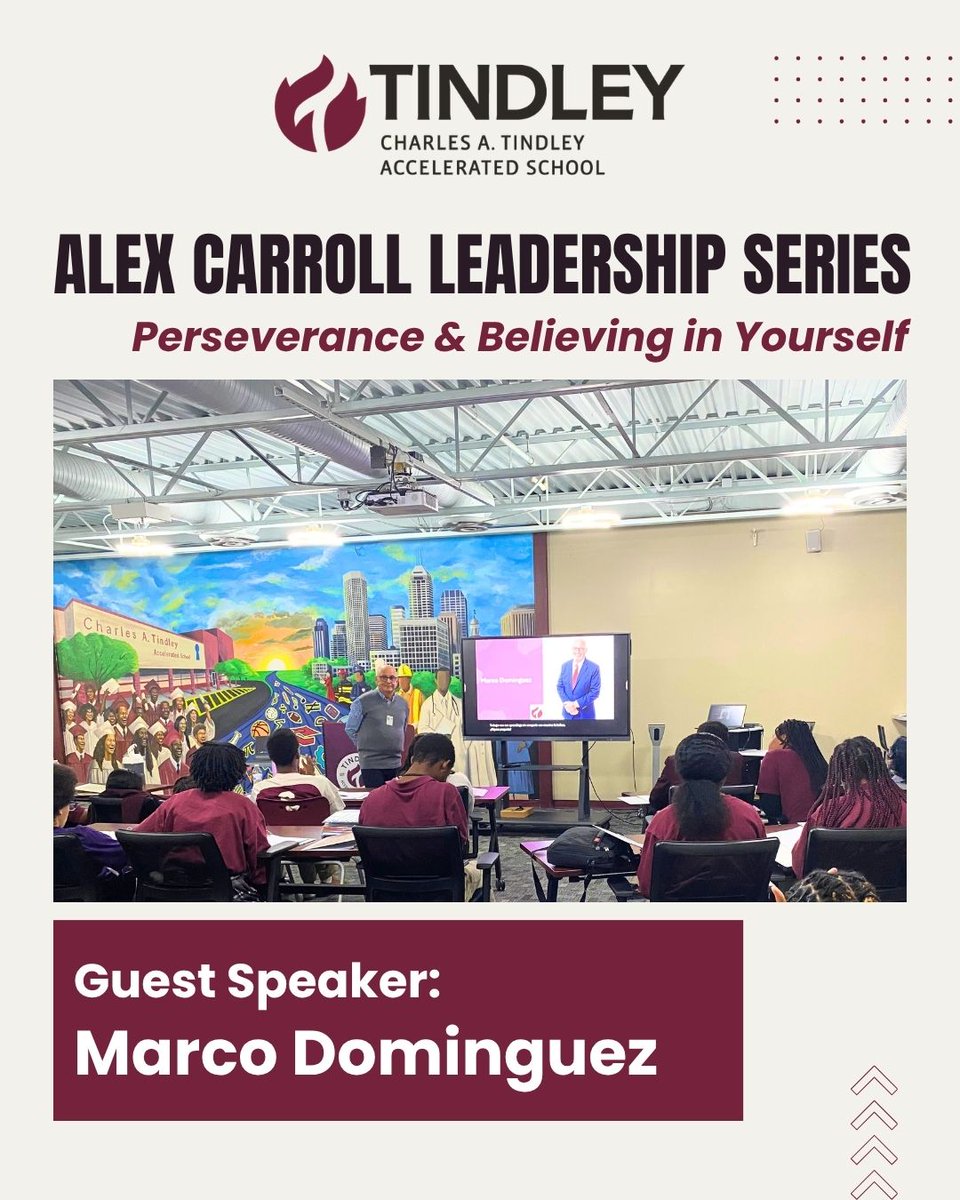 TindleyCATAS's tweet image. 🎤 Marco Dominguez spoke with our scholars about perseverance, resilience, and believing in yourself as part of the Alex Carroll Leadership Series.
#TindleyProud #Leadership #StudentSuccess