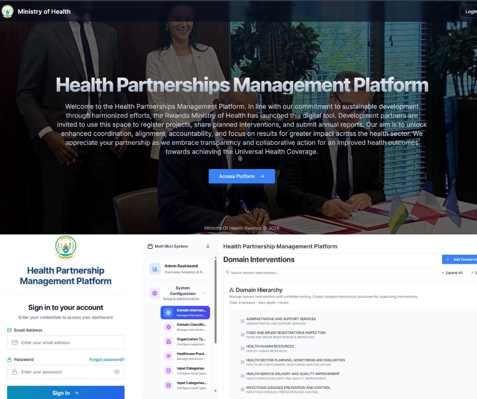 HispRwanda's tweet photo. HISP Rwanda in collaboration with the Ministry of Health Rwanda, has developed the HPMP platform to simplify MOU applications, improve coordination, and strengthen transparency in managing health partnerships. 
 Read  More : https://t.co/GVnTpx6qQa
@RwandaHealth @RISARwanda https://t.co/kfZ9ZCBG6w