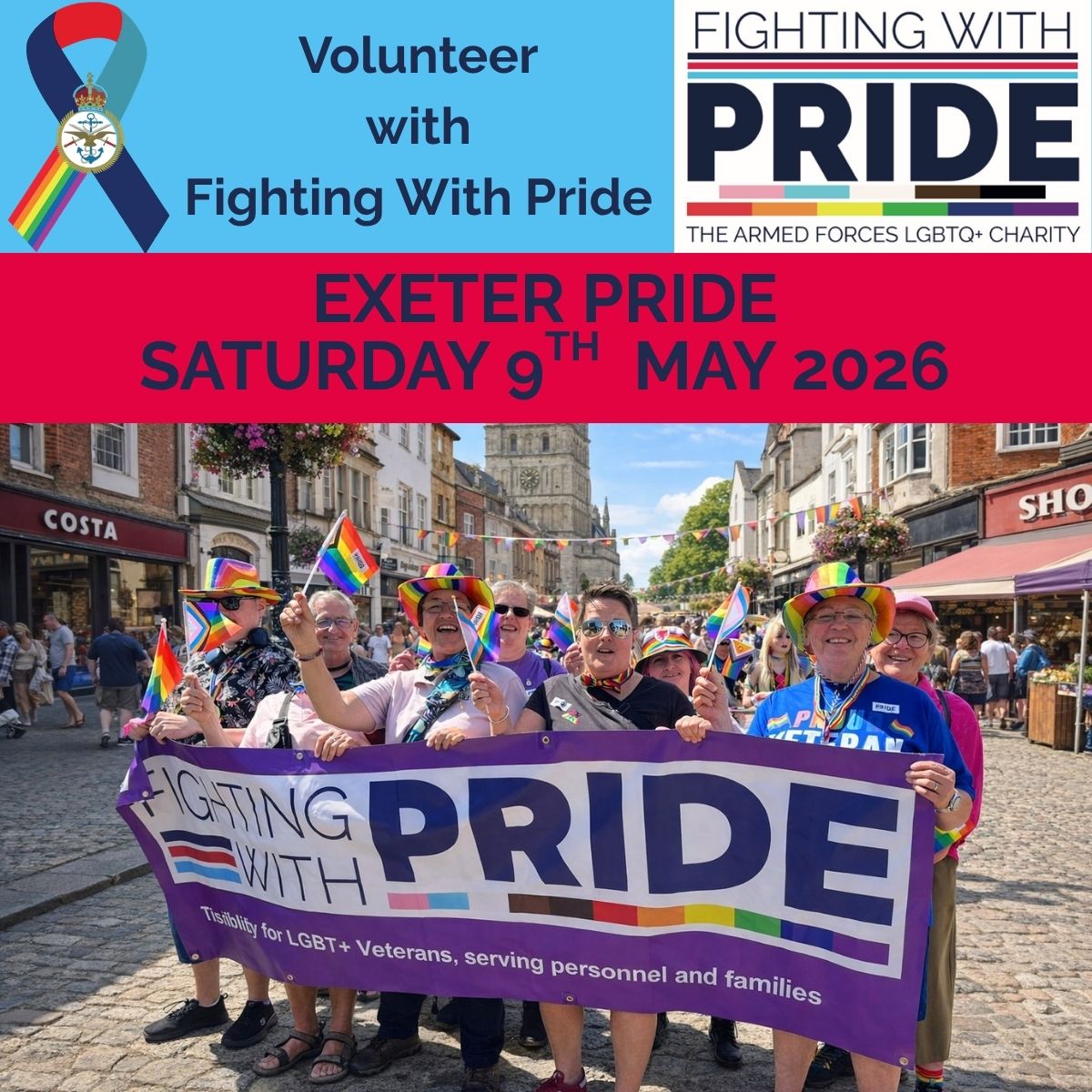 fightingwpride's tweet image. Join us at Exeter Pride 9th May 2026!

Are you based in the South West? We’re looking for volunteers to be part of our team. Whether to help on our Marketplace stall or walk with us in the March
To sign up, use this link

wkf.ms/4cK6AFl

#Volunteering #Pride #ExeterPride