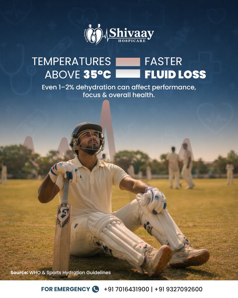 shivayhospicare's tweet image. Heat Doesn’t Just Tire You… It Drains Your Performance.

In extreme Indian heat, your body needs more than just effort - it needs care.

Stay game-ready with expert care at Shivaay Hospicare.
For Emergency
📞 +91 70164 31900 

#StayHydrated #Summerleague  #Heatwave #Summerstroke