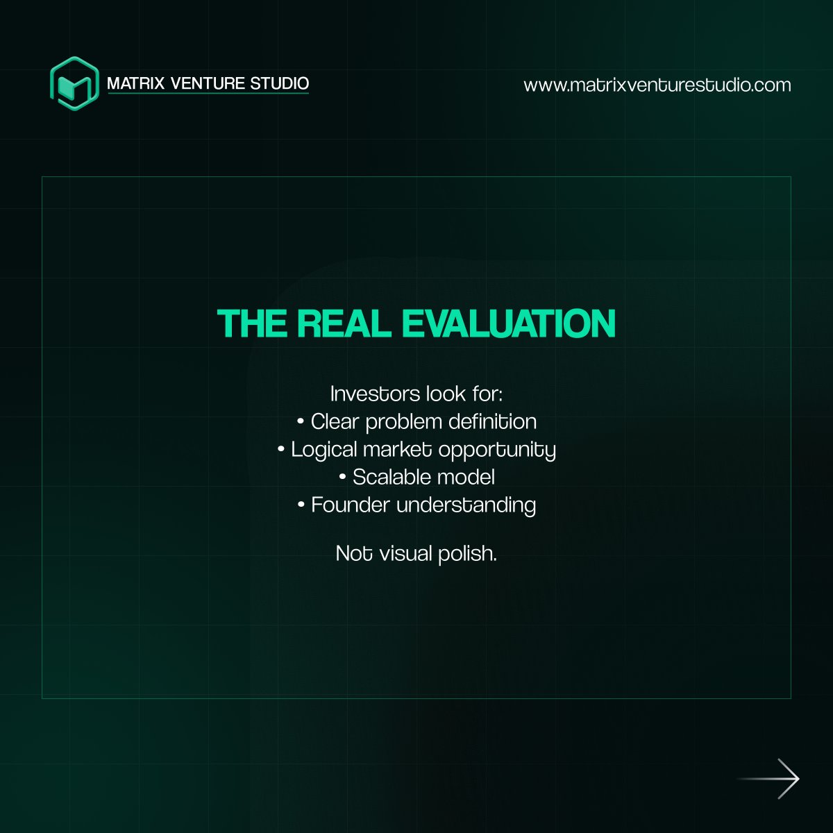 Matrixventure_'s tweet photo. Design doesn’t get you funded.
Clarity does.
Investors aren’t judging slides.
They’re judging thinking.

If your logic is weak,
no design will save it. https://t.co/j1eP8AE2Rg