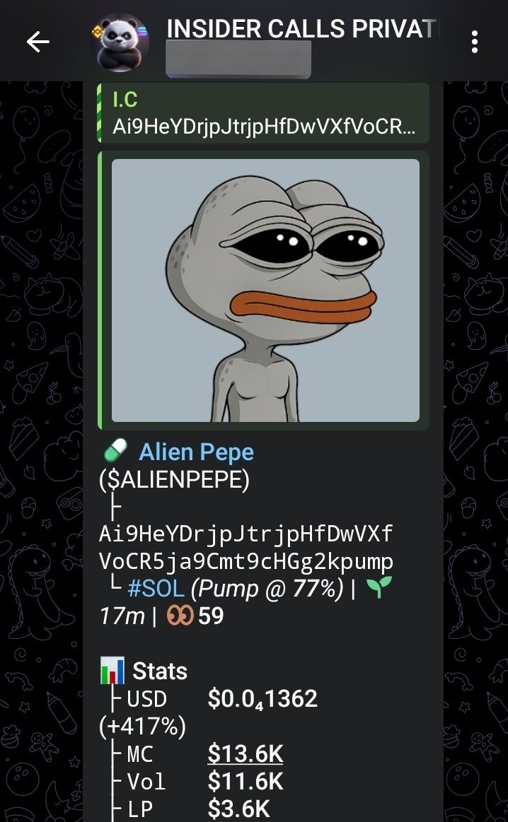 InsiderCalls28's tweet image. 🚨 MASSIVE MILESTONE 🚨
It’s about timing, structure, and execution.
$ALIENPEPE → 17x 📊

Contract Address&amp;gt;&amp;gt;
Ai9HeYDrjpJtrjpHfDwVXfVoCR5ja9Cmt9cHGg2kpump

That edge is shared inside → Bio 🔐
#Solana #Memecoin #Crypto #Degen #PumpFun #AlphaCalls #SolanaMemeCoin