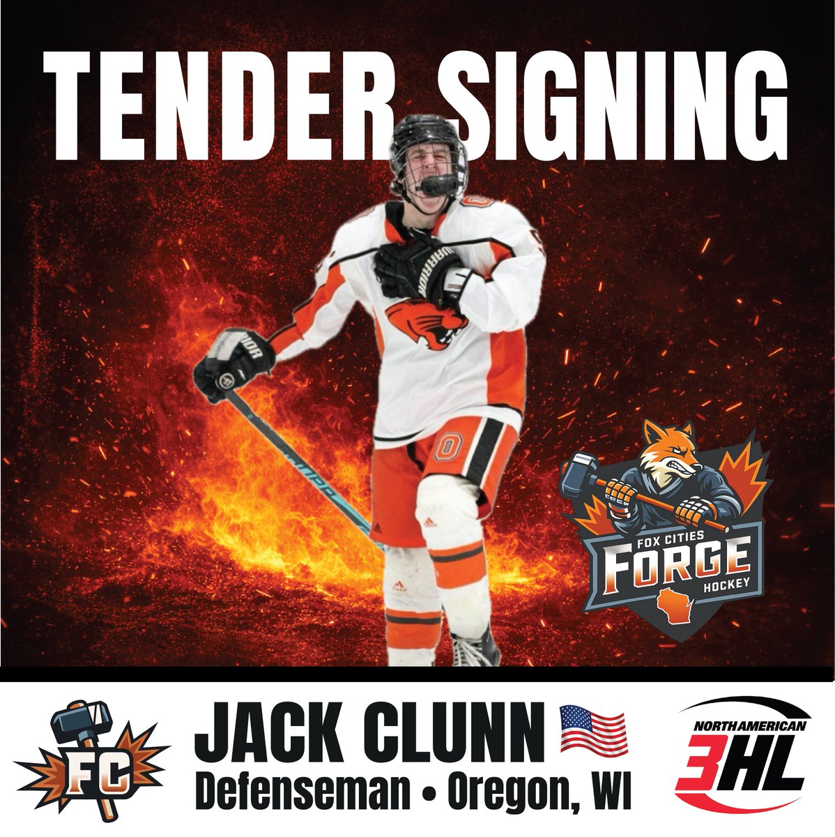 foxcitiesforge's tweet photo. Fox Cities Forge welcomes Jack Clunn a 6'0" 175 lbs Defenseman from Oregon High School in WI.  Jack played 94 games for the Panthers and graduates with 56 points and a state tournament appearance under his belt.  Welcome to the Fox Valley Jack! #Forgefamily https://t.co/6hQRZ7aCst