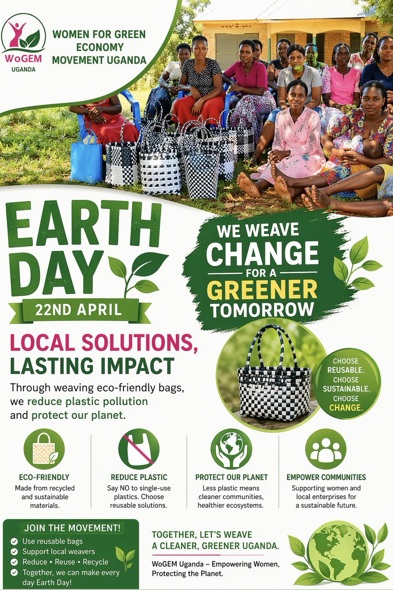 WogemU's tweet image. 🌍 Earth Day 2026 | Women Leading the Change. As we reflect on this year’s Earth Day theme, let us support and invest in #community-driven, #women-led solutions that care for our planet and future generations.Choose reusable. Support local. Protect our Earth.#EndPlasticPollution