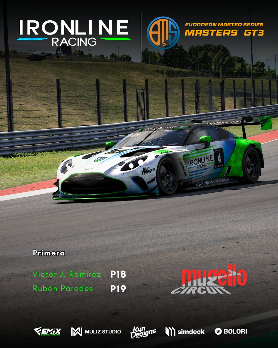 IRONLINE_RACING's tweet photo. Iniciamos la @EMS_iRacing con podio en 2ª!

Mucho nivel en Primera División, toca entrenar y luchar por posiciones más arriba.

Mientras, en Segunda metemos los tres pilotos en el Top10!

Go Ironline!

#Ironline #MastersGT3 #Iracing #Mugello https://t.co/eVaLO1O9gZ