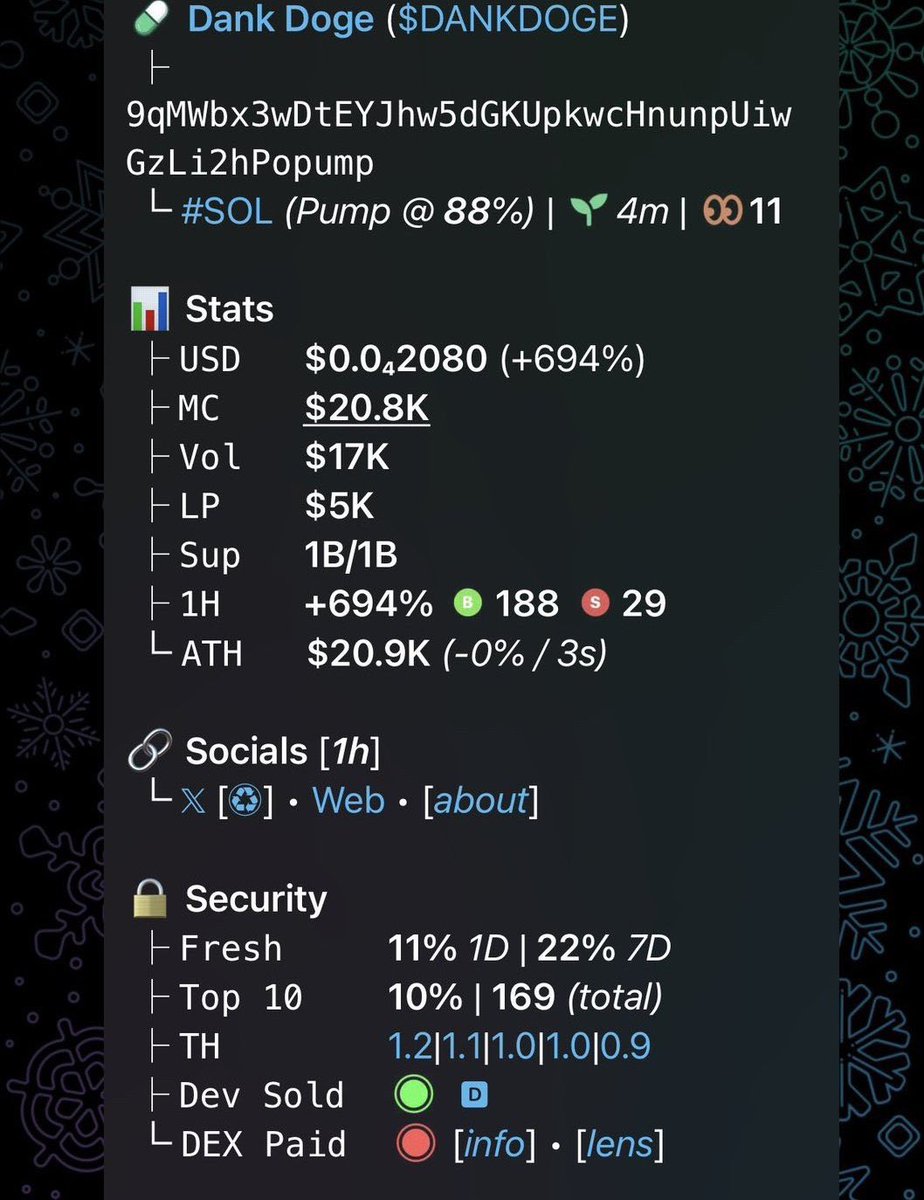 SolTrader245's tweet image. 💎Token : $DANKDOGE
📈Entry: $20.8k
📊Peak: $98k
🚀Gain: 4.7x Profit 

It was dropped early on my TG. 💯🔥
X saw it late — as usual.
📩 DM now to join my Alpha Telegram Channel🚀 
✅ Follow and don’t miss the next one.

⛓️ #solana #memecoin #cryptoTrading