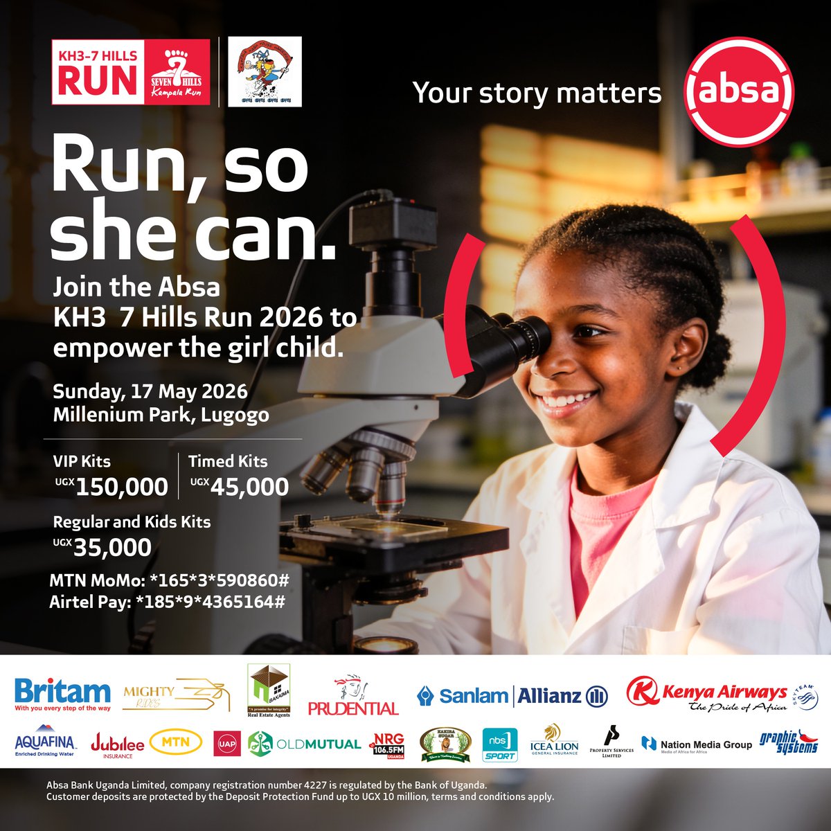 AbsaUganda's tweet photo. The run MUST go on.  🥳

With that spirit, mark your calendar for the new date: Sunday, 17th May 2026.

We Run So She Can. Every step you take helps keep a girl in school and build a brighter future.

More time to train, more time to prepare, and more time to make an impact.