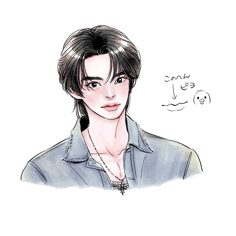 前に描いたやつだけど、うぃんくの唇のクチバシっぽいところかわいくて好き🐥