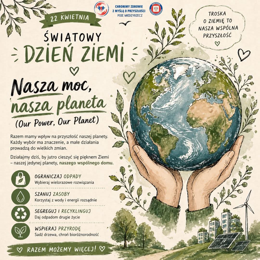 PMiedzyrzecz's tweet image. 🌍💚 Dziś #DzieńZiemi

Hasło: „Nasza moc, nasza planeta” 🌱
Każdy wybór ma znaczenie – mniej odpadów, oszczędzanie zasobów, troska o przyrodę.

Dbajmy o Ziemię codziennie 🌎💚

#NaszaMocNaszaPlaneta #eko