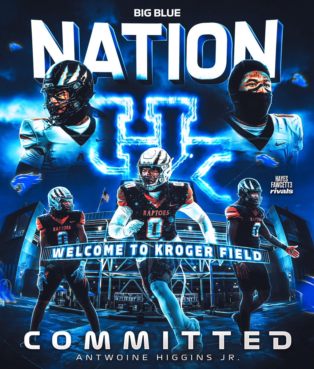 Hayesfawcett3's tweet image. BREAKING: Class of 2027 EDGE Antwoine Higgins Jr. has Committed to Kentucky, he tells me for @Rivals

The 6’3 235 EDGE chose the Wildcats over Indiana, Purdue, and Louisville 

“Went Kentucky Blue on ‘em 💙 #BBN”

on3.com/rivals/antwoin…