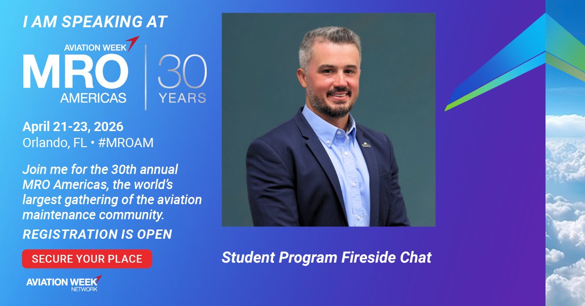 LAUNCHTWS's tweet photo. Our very own Mike Reporto will be participating in the Student Program Fireside Chat this afternoon at MRO Americas, hosted by Aviation Week Network. Stop by conference room 220A at 1:30 PM to hear Reporto share some of his own experiences. 

#MROAmericas #AviationWorkforce https://t.co/hpblXAFxXC