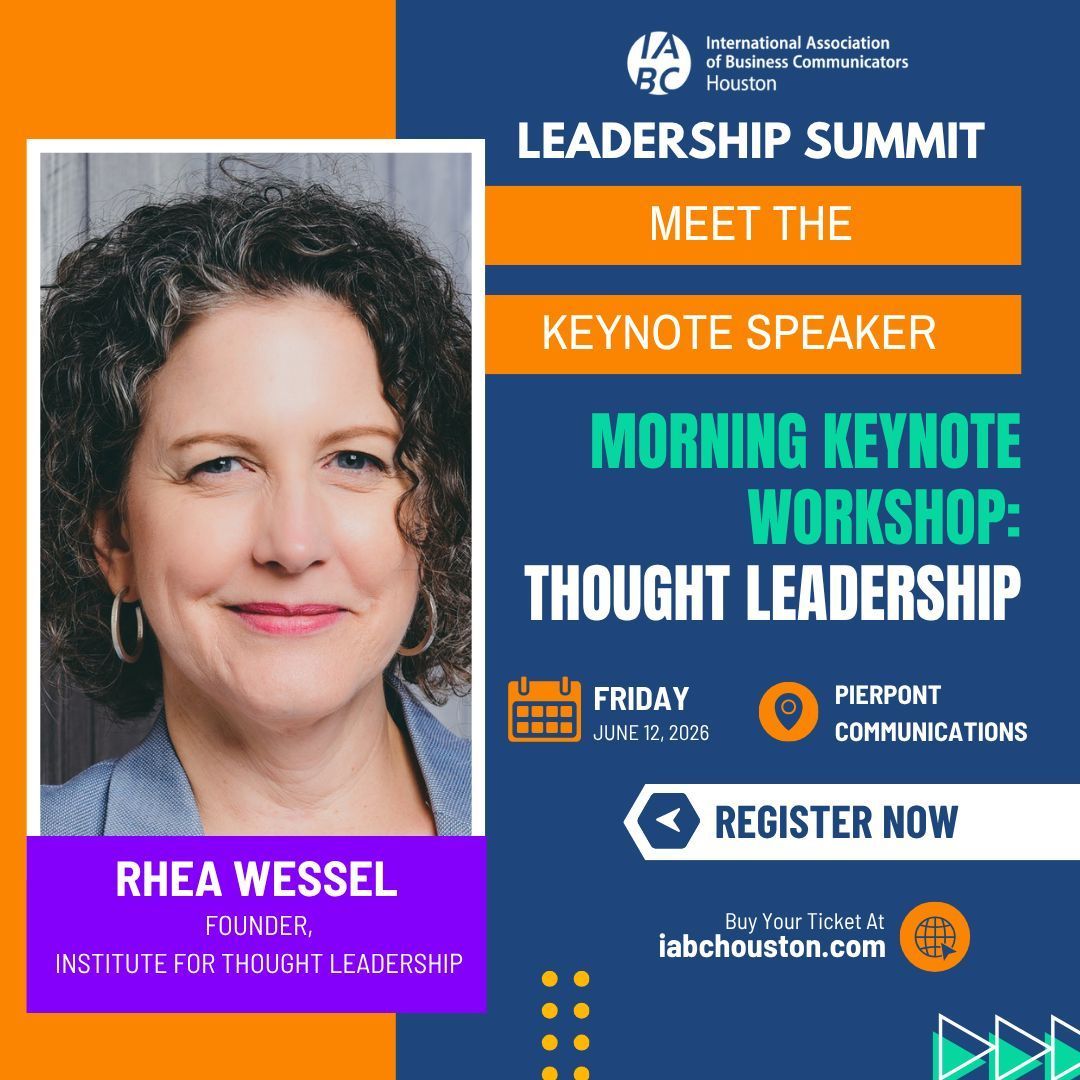 IABCHouston's tweet image. 🔈SPEAKER ANNOUNCEMENT!

We’re excited to share that Rhea Wessel, founder of The Institute for Thought Leadership, is flying from Germany to #Houston to be our morning keynote speaker. ✈️ 

She will kick off the event with a #ThoughtLeadership workshop.

🎟️ Tickets are on sale.
