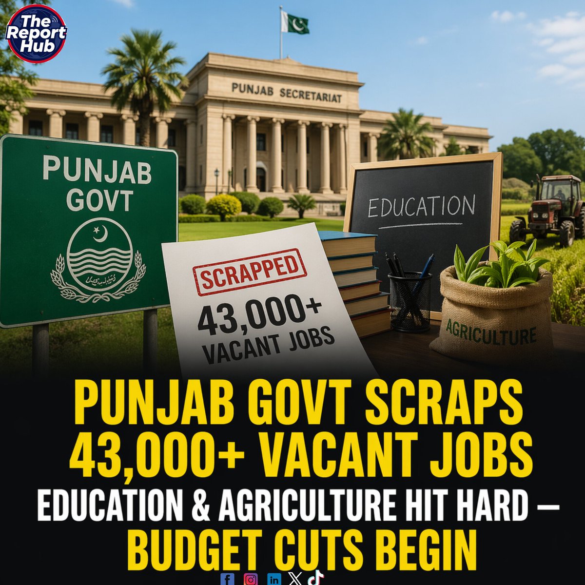 TheReportHub's tweet image. Lahore Punjab Government approved immediate elimination of more than 43 thousand 332 vacancies in 8 departments and their subsidiaries. 
#PakistanJobs  
#YouthUnemployment  
#SaveEducation  
#SaveAgriculture  
#PunjabNews