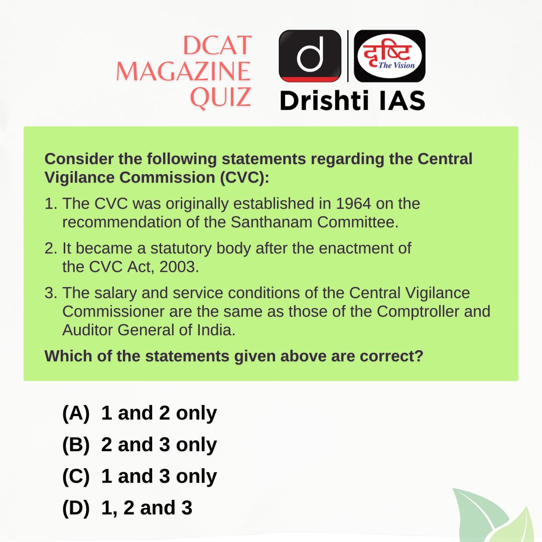 drishtiiaseng's tweet image. Solutions are in the Drishti Current Affairs Today (DCAT) magazine.
#DCAT Magazine covers all three stages of CSE—Prelims, Mains &amp;amp; Interview.

Subscribe: drishti.xyz/DCAT

#CVC #UPSC #GK #DrishtiCurrentAffairs #DrishtiIAS #DrishtiIASEnglish