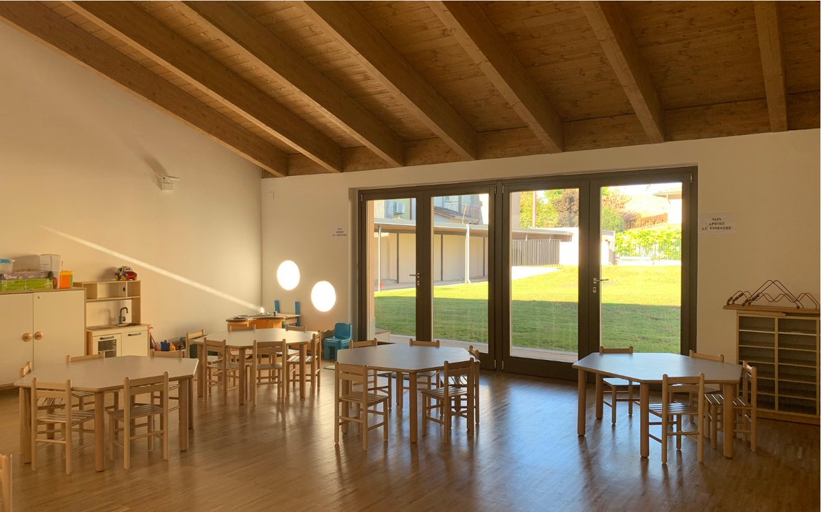 MuratureOggi's tweet image. Menzione - #PREMIOPOROTON® 2025
#Scuola dell’infanzia #NZEB - Studio Bombasaro
Edificio ad L: ala sud con le aule e ala est con sala polivalente, fruibile dalla cittadinanza.
#sostenibilità con criteri Passivhaus
#Muratura armata: blocchi con isolante integrato NORMABLOK® PIÙ MA