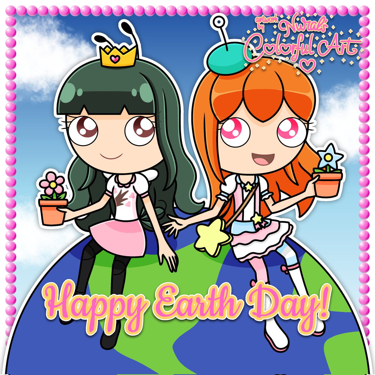 To mark the Earth Day, here's a drawing of my comfort OCs Modern Sushili and Alicia Glitten holding their pot of flowers when sitting on the Earth.

#characters #ocs #originalcharacters #art #fanart #digitalart #ibisPaintX #NuralsColorfulArt