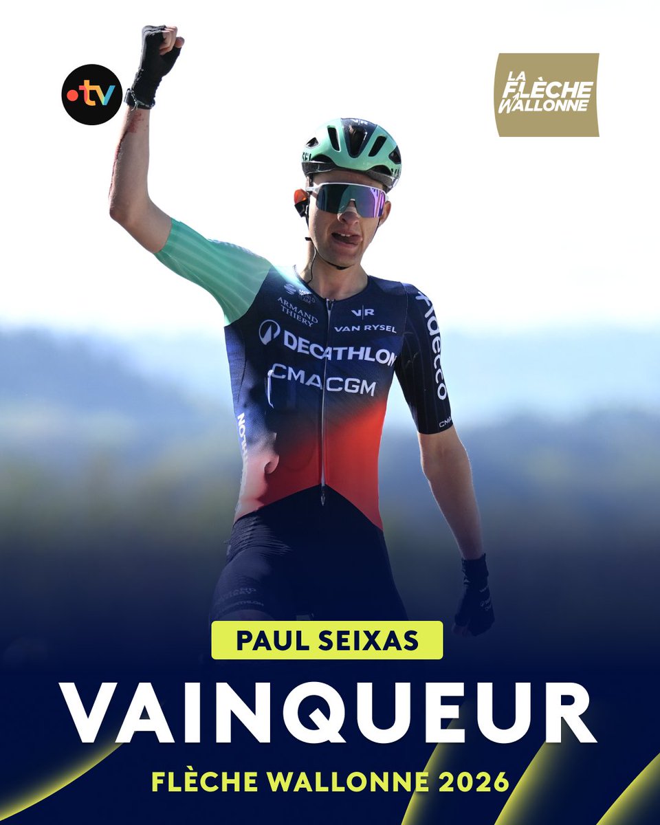 francetvsport's tweet photo. 🚴 #FlecheWallonne | 💥 PAUL SEIXAS VAINQUEUR DE LA FLÈCHE WALLONNE À 19 ANS !

🤩 Il signe sa sixième victoire de la saison, et pas des moindres ! https://t.co/7Xy9KcdfmB