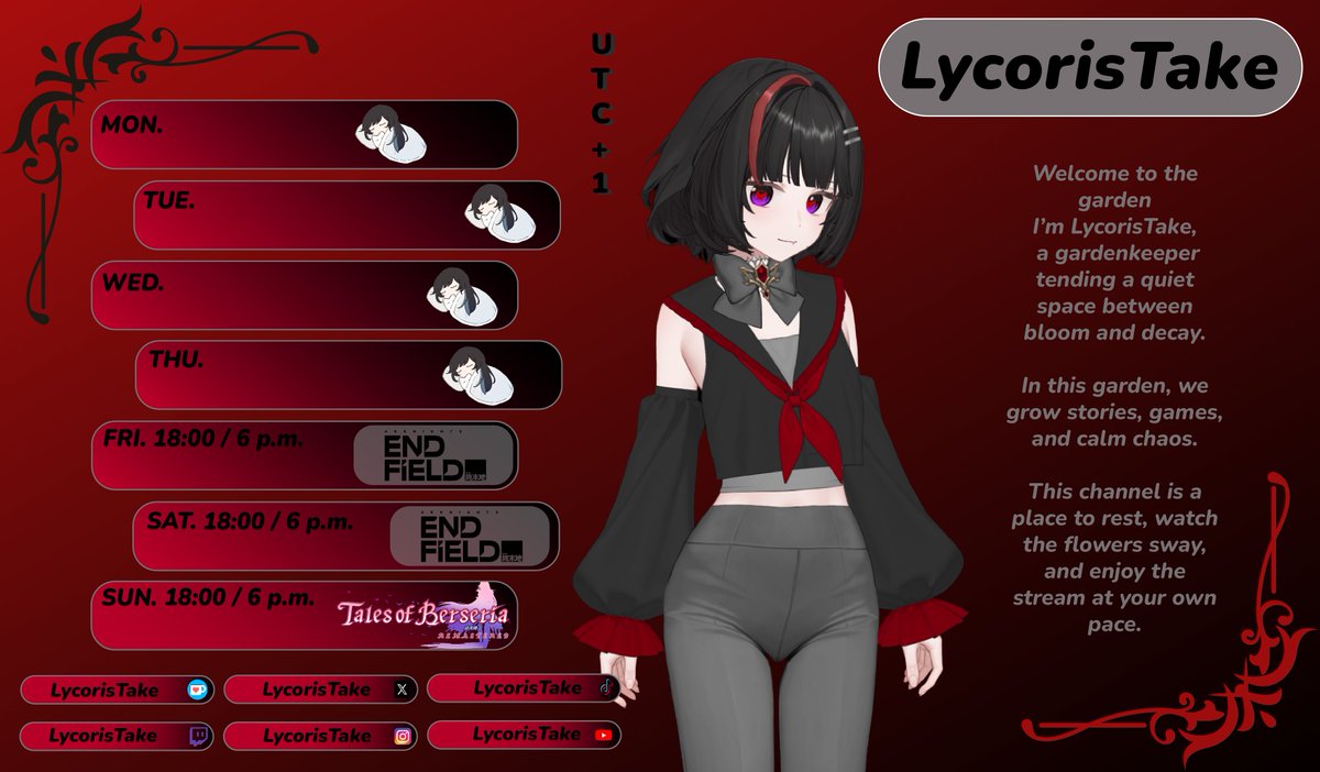 Lycoris_Take's tweet photo. 🌸🌿 Hey everyone — LycorisTake here, your gardenkeeper! This week’s schedule is ready and I’m so excited to spend time with you all. ✨
#VtuberEn #VtuberIt #Lycorisgarden #Vtuber #StreamingSchedule https://t.co/bRwnqp5LE5