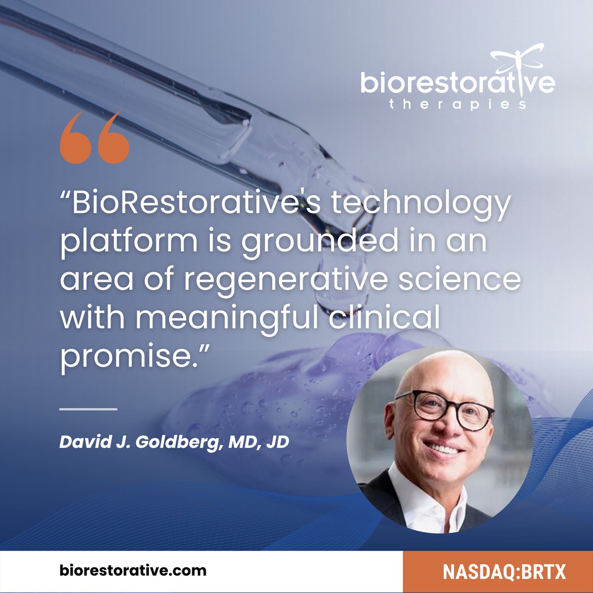 $BRTX announces a strategic partnership with David J. Goldberg, MD, JD, internationally recognized as one of the foremost innovators in laser dermatology, regenerative aesthetics, and clinical research leadership.

Read our full press release here: bit.ly/4mJ2YYF