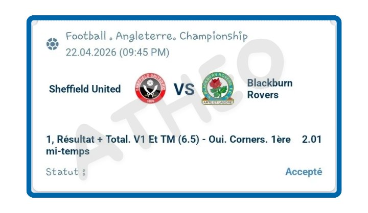 Atheopronostics's tweet image. V1 corners et - de (6,5) cornes 1e mi-temps 
#championship #sheffield