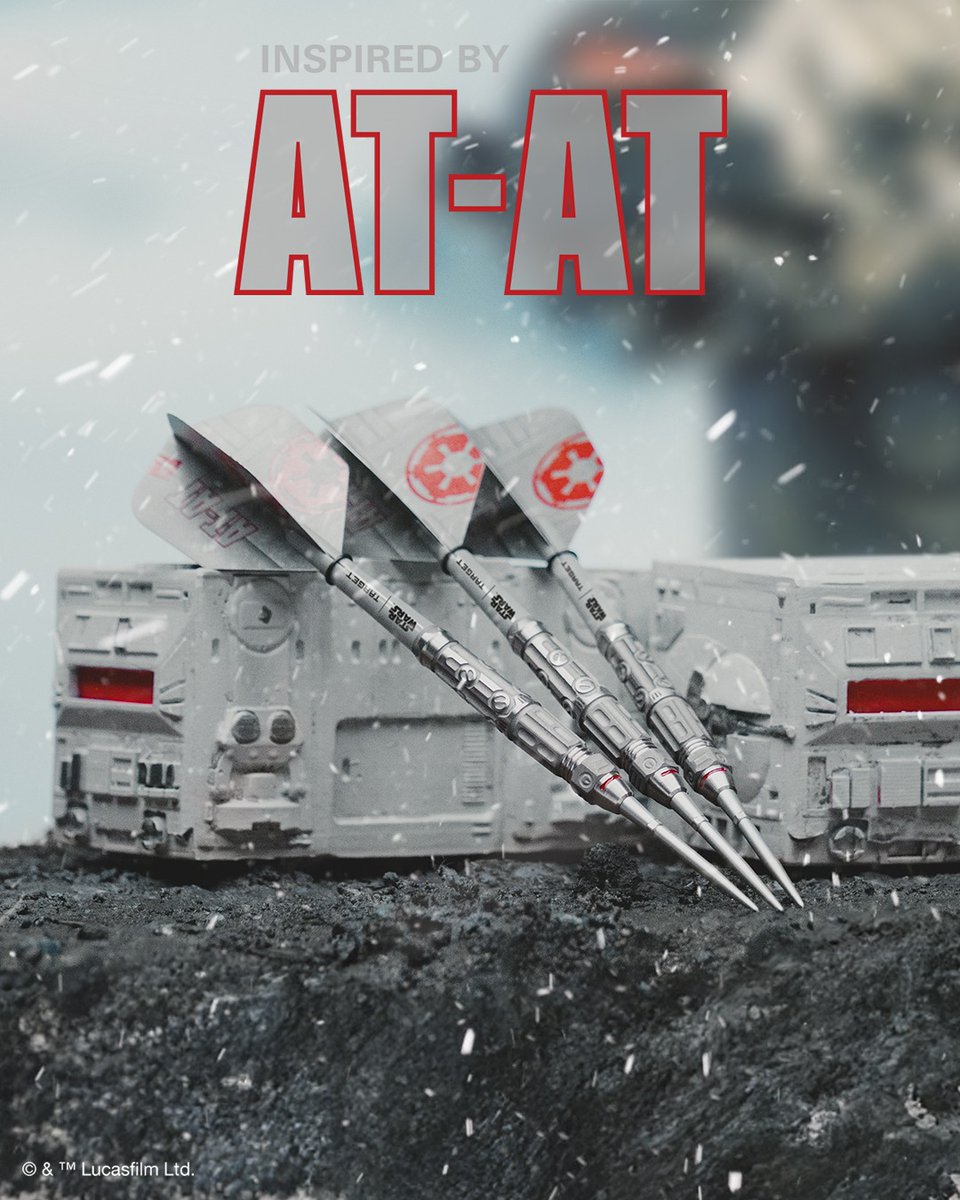 TargetDarts's tweet photo. Inspired by the mechanical form and commanding presence of the iconic imperial walker. 

Tap below to explore the AT-AT 90% darts now. Part of the official Star Wars™ | Target Collection II product range.