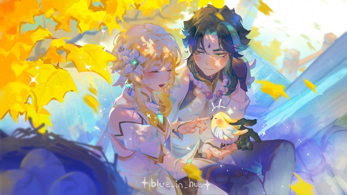 blue_in_hue's tweet photo. the little birdie is recovering well with a new name ❤️‍🩹✨
#genshinimpact #xiaolumi #原神 #魈莹 https://t.co/zD6Hk8IzaG