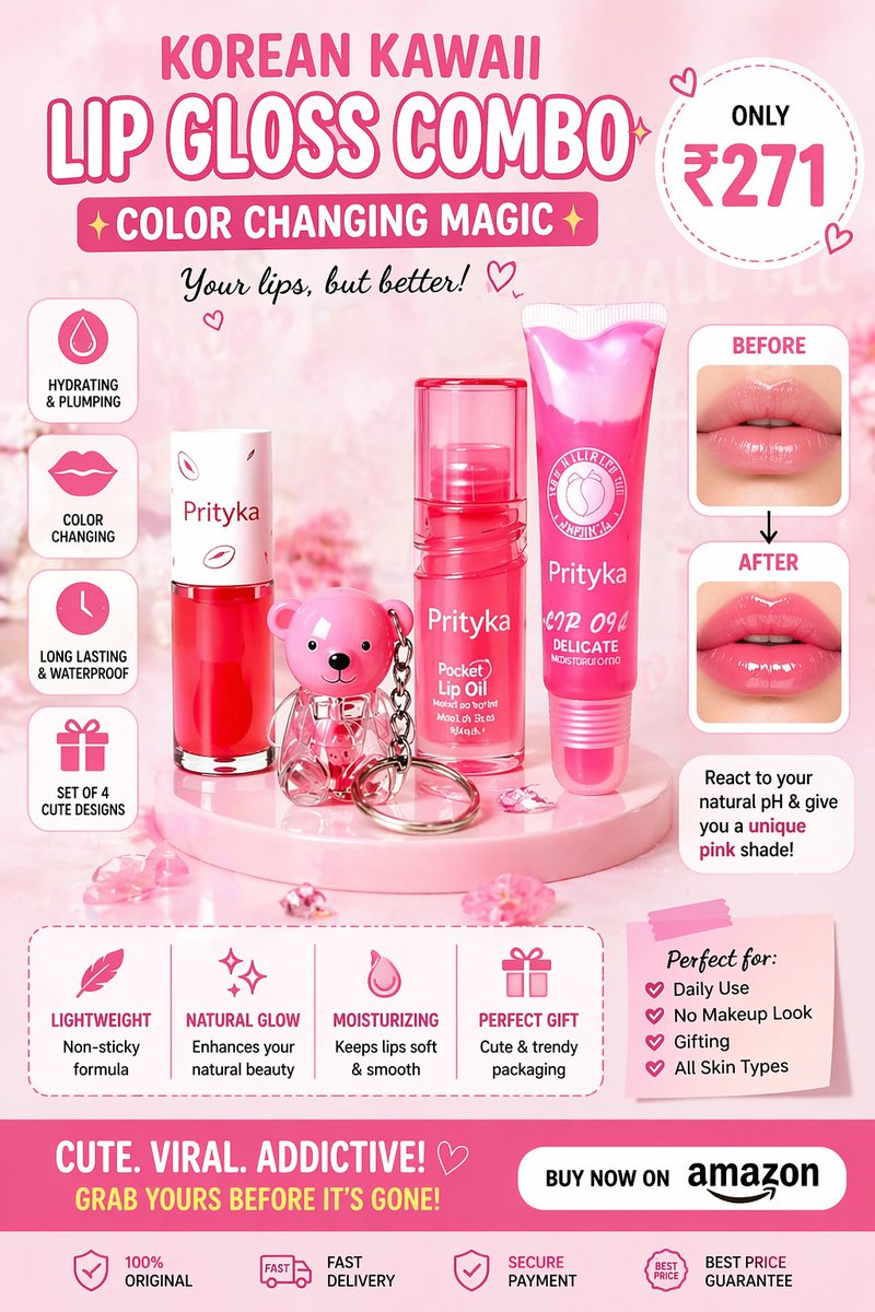 WellnessAlina's tweet image. This lip gloss changes color?! 😳💄
Glossy + natural pink + under ₹300 😍
👉 Must try!
amzn.to/41QwP81

#AmazonFinds #LipGloss #ViralBeauty