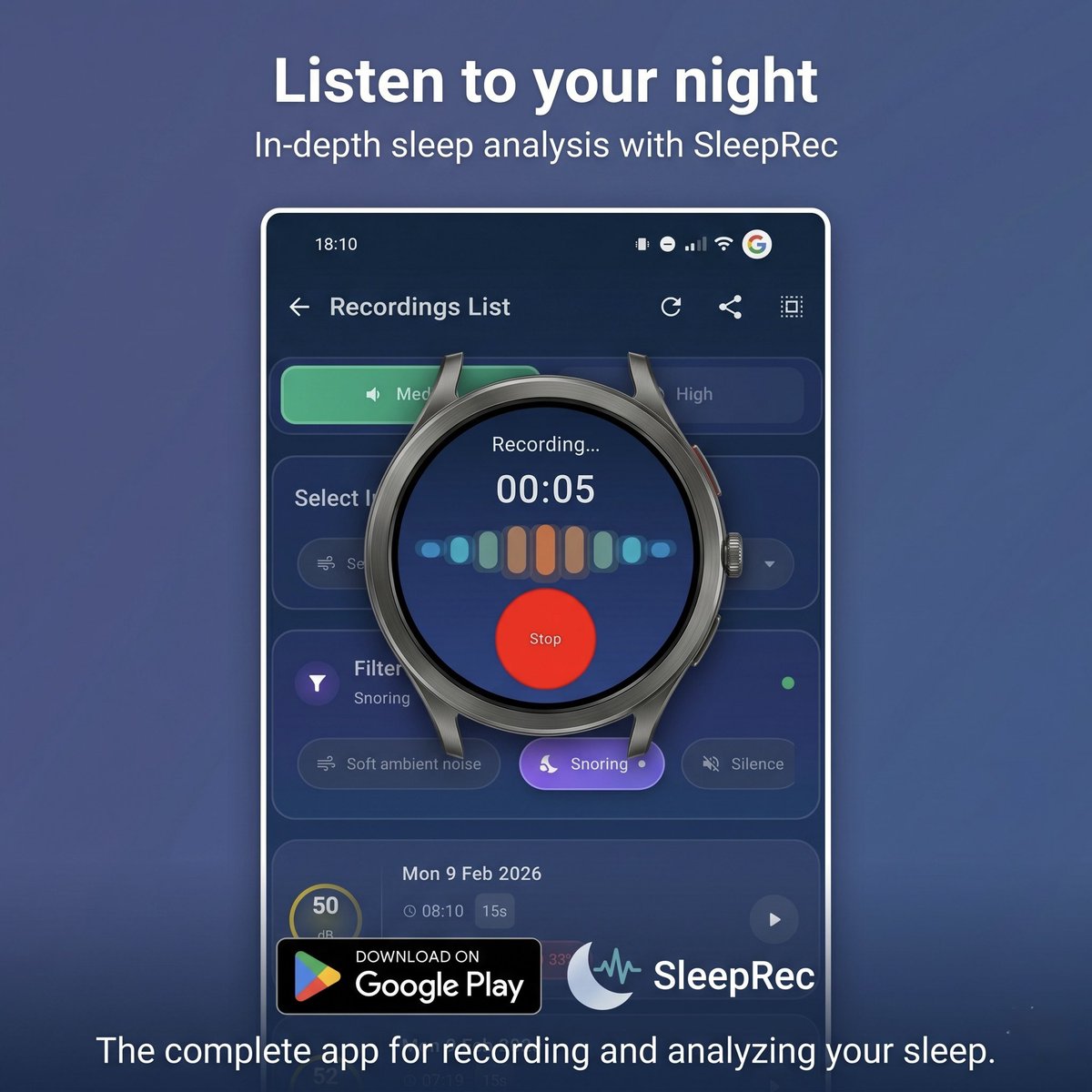 We are excited to announce the SleepRec for Android Wear! 🚀One-tap recording: Start tracking directly from your watch. #SleepRec #androd #androiswear #app #mobile play.google.com/store/apps/det…