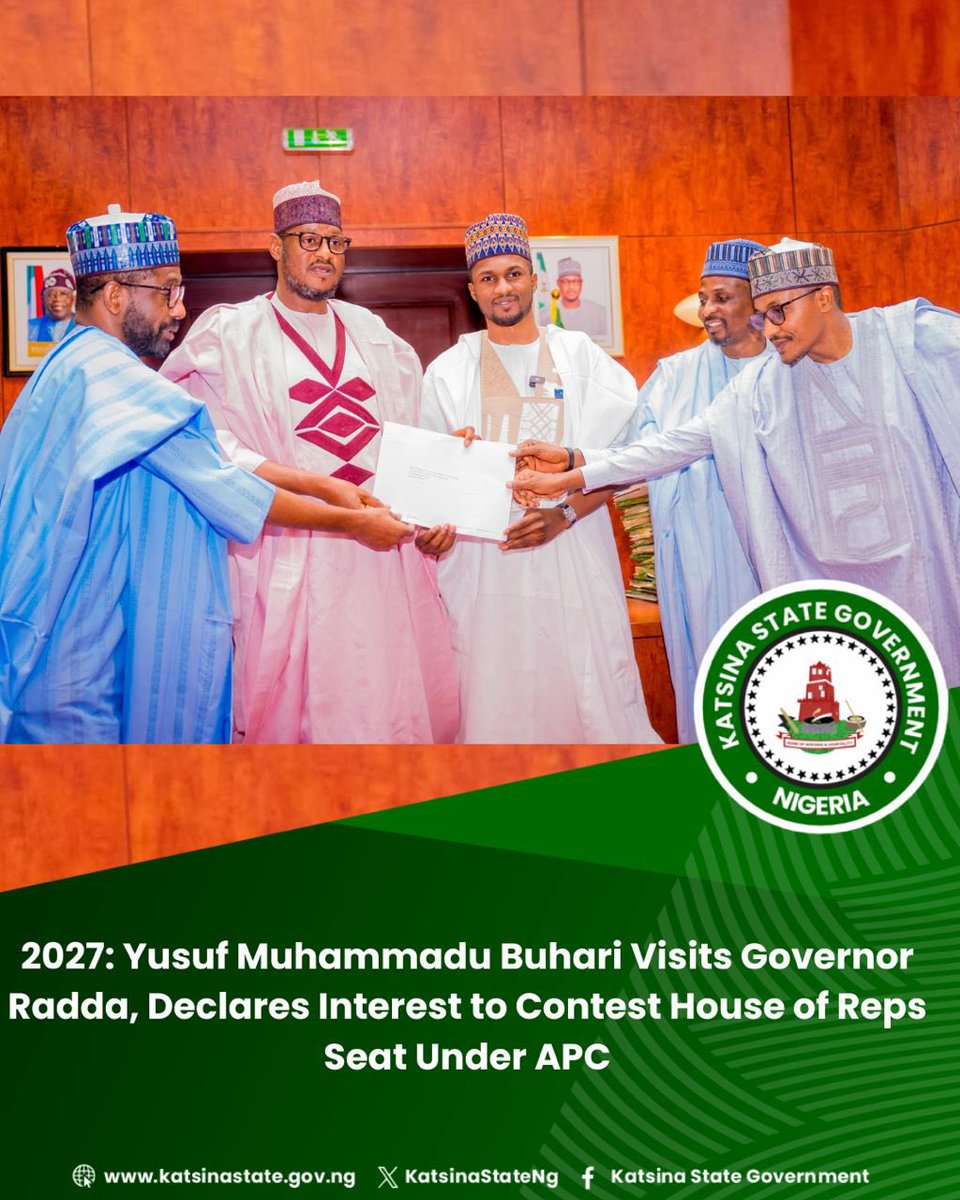 ITS OFFICIAL

Former President Buhari’s Son, Yusuf Muhammadu Buhari, officially declares his interest to contest for the House of Representatives Seat representing Daura/Sandamu/Maiaduwa Federal Constituency in Katsina State. 

He made this known during a courtesy visit to