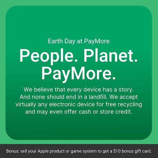 PAYMORESTORES's tweet image. Good for the planet. Great for your wallet. That’s the PayMore way. 🌍💸

Bring in your old tech and we’ll either give it a second life or recycle it responsibly. And if it still has value, you’ll walk out with cash, fresh gear, or store credit.

#EarthDay #PayMore #TechTradeIn