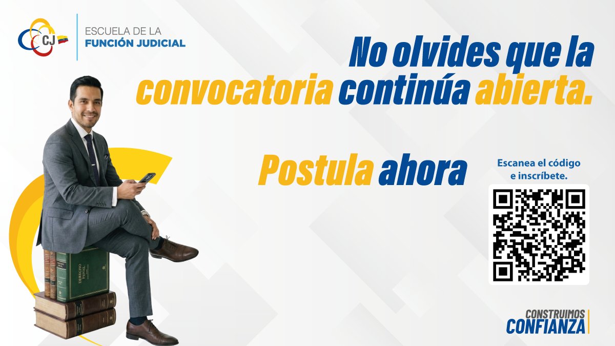 EscuelaCJec's tweet photo. ¡EL TIEMPO CORRE!

La convocatoria para ser parte de los Formadores de la EFJ continúa abierta. Buscamos abogados/as con trayectoria que deseen fortalecer el sistema judicial desde la formación. 🎓🏛️

👉 ¡Postúlate ahora mismo!
🔗 https://t.co/U92qT94ORD

#EFJ #JusticiaEcuador https://t.co/8jLX5bJ24N