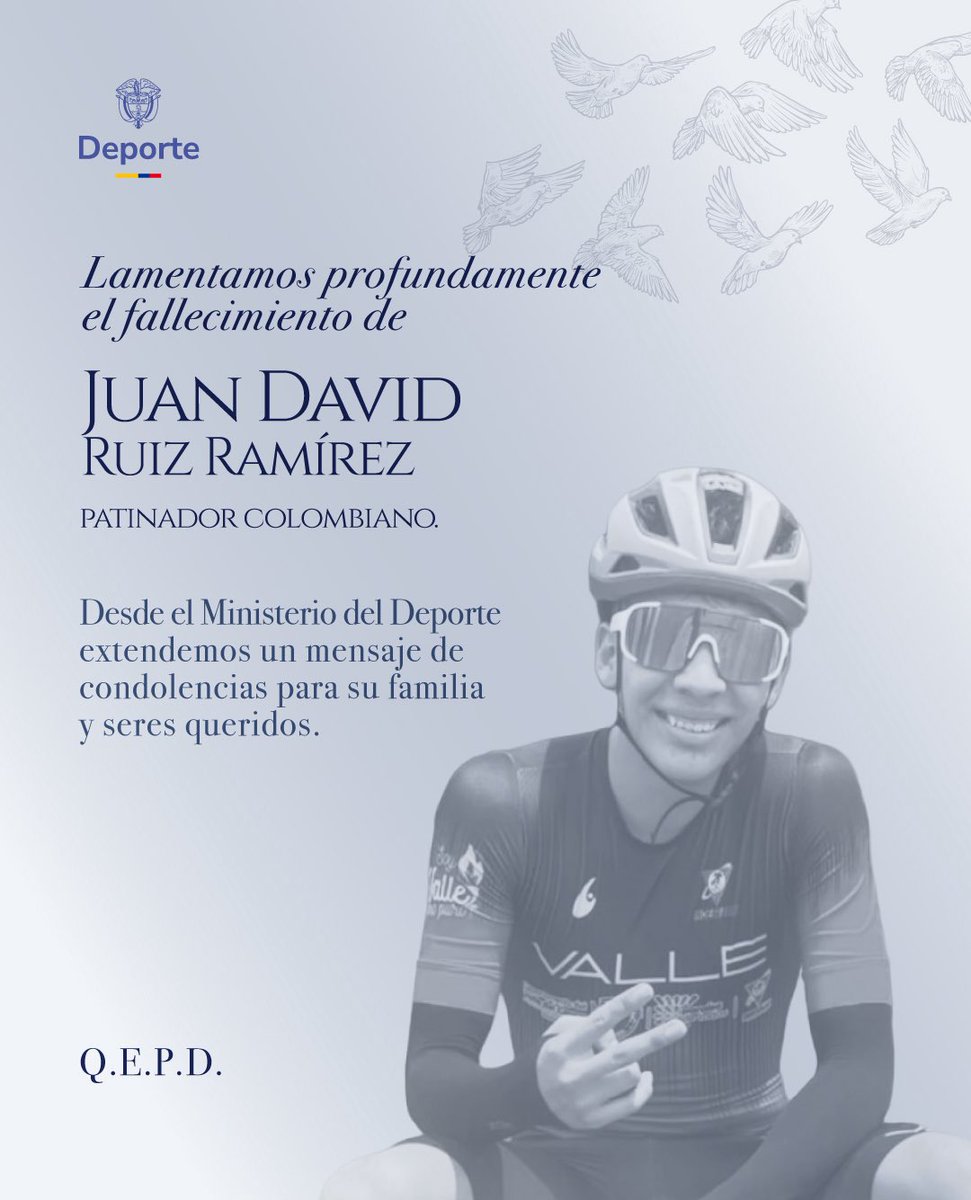 Hoy el deporte colombiano se une en un abrazo de solidaridad ante la partida de Juan David Ruiz Ramírez.

Su pasión por el patinaje y su entrega en cada competencia dejan una huella imborrable en nuestra memoria.