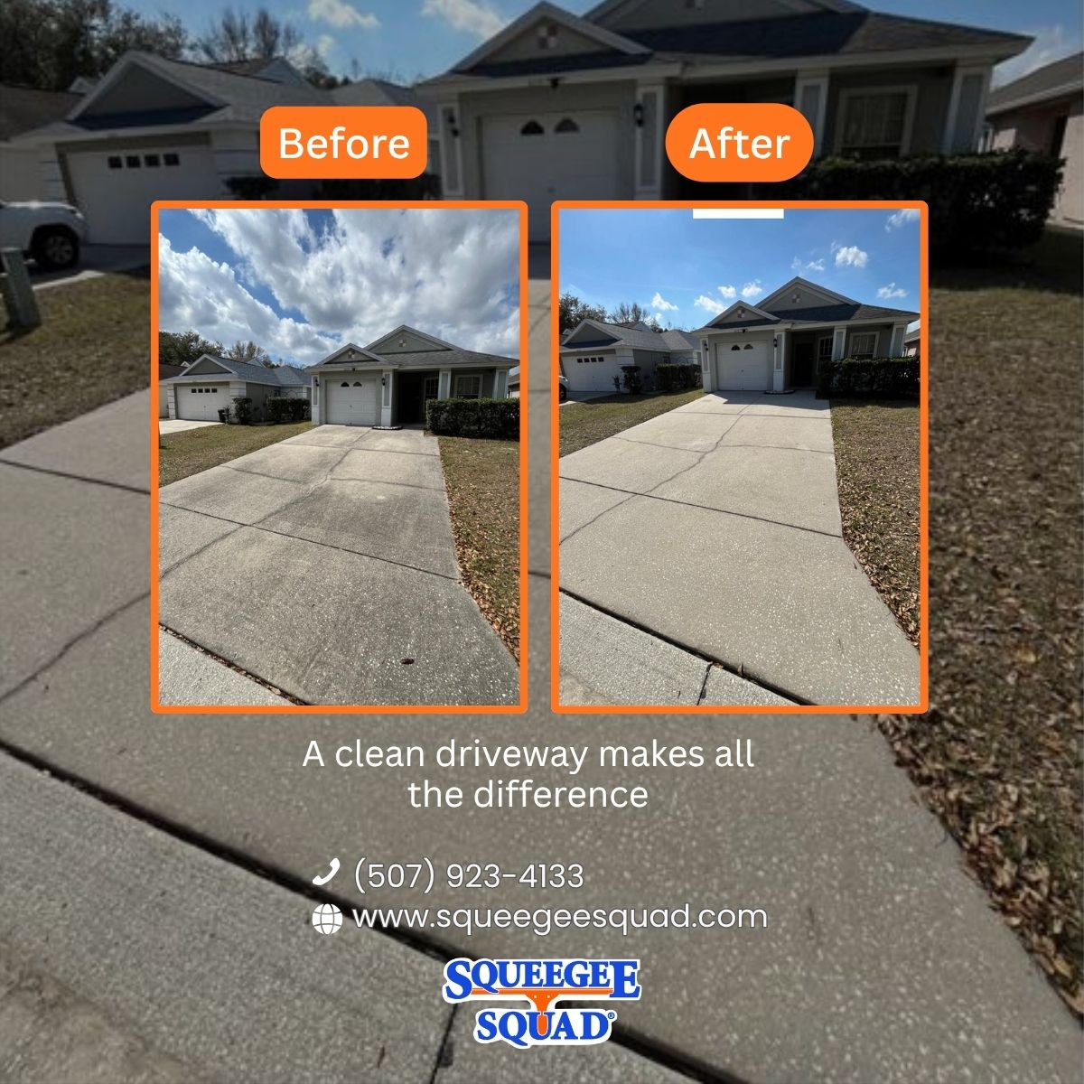 SqueegeeSquadMN's tweet image. A clean driveway makes all the difference ✨
📞 Call us today: (507) 923-4133
#pressurewashing #drivewaycleaning #beforeandafter #squeegeesquad #rochestermn