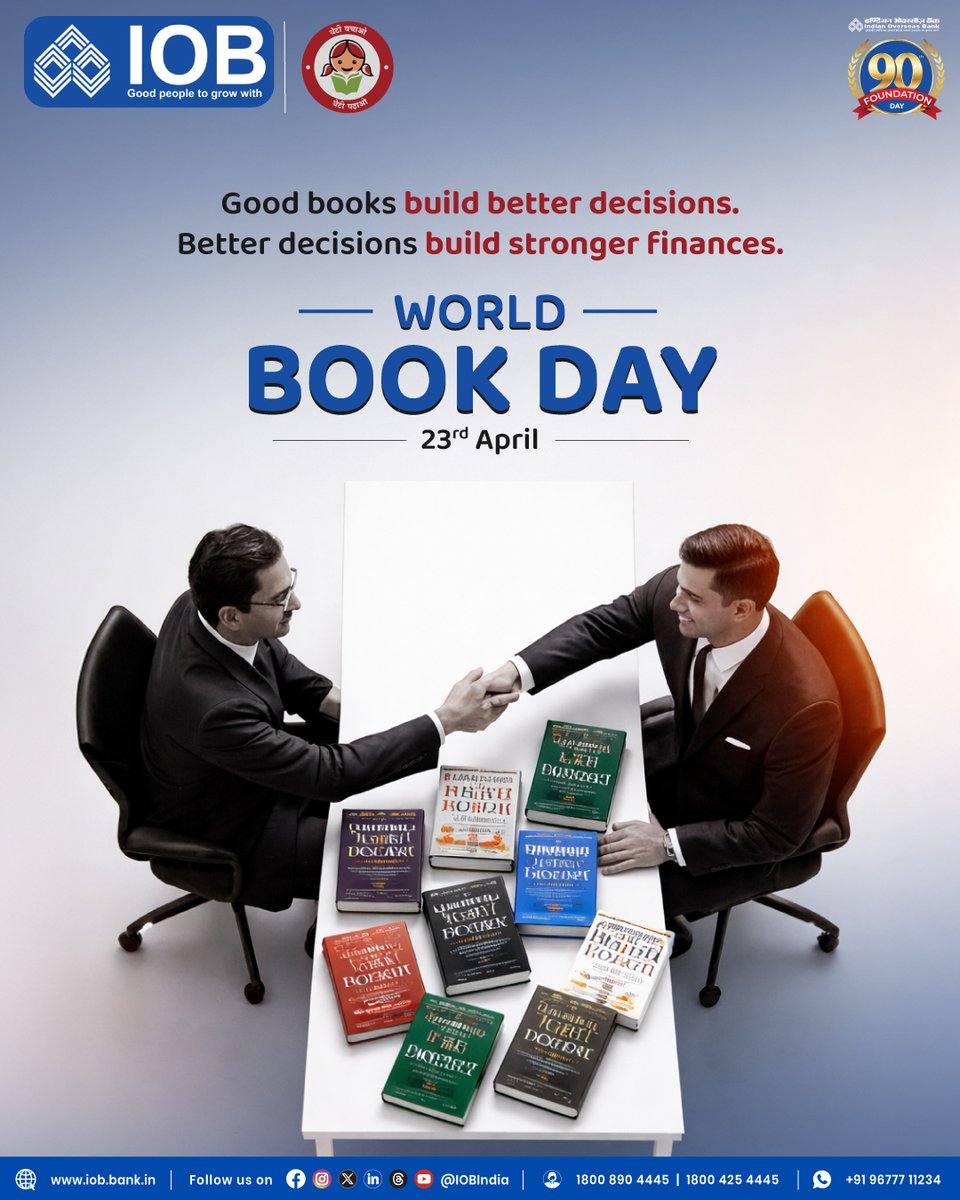 IOBIndia's tweet image. This World Book Day, turn pages that shape your future. Because every story you read adds value, builds perspective, and quietly grows the smartest investment - yourself. 📚

#IOB #WorldBookDay #KnowledgeIsPower #BetterDecisionsStrongerFinances #DFS #RBI #IOBForYou
