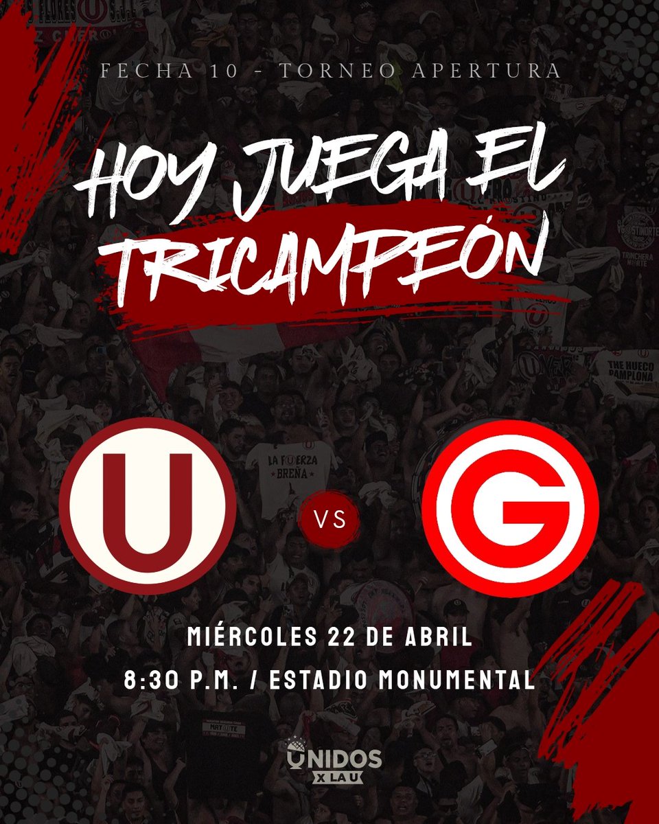 UnidosxLaU's tweet photo. 🫡 ¡¡𝙀𝙉 𝙇𝘼𝙎 𝙈𝘼𝙇𝘼𝙎 𝙏𝙀 𝘿𝙀𝙈𝙐𝙀𝙎𝙏𝙍𝙊 𝙌𝙐𝙀 𝙏𝙀 𝙌𝙐𝙄𝙀𝙍𝙊 𝙈Á𝙎!! 🫡

Universitario recibirá esta noche a Deportivo Garcilaso por la fecha 10 del Torneo Apertura. ⚽️🔥

¡Unidos somos más fuertes! 🫂✨️

#YdaleU
#UnidosSomosGigantes https://t.co/JbGZ9gBSop