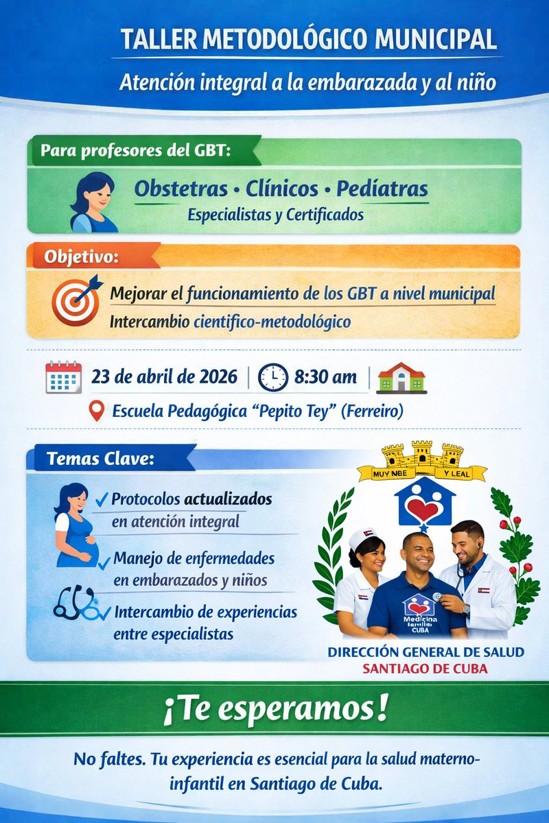 #SantiagoDeCuba <a href="/direccion_cuba/">DG de Salud Municipio Santiago de Cuba.</a> realiza Taller Piloto de atención integral a la embarazada y al niño para fortalecer el trabajo de los profesionales de la Atención Primaria en el territorio. #SiempreSantiago