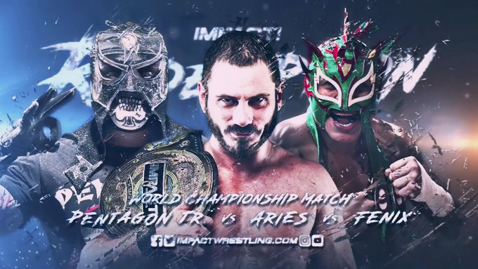 wrestle_hist's tweet image. 4/22/2018    

Pentagon Jr. defeated Austin Aries and Fenix to become the new Impact World Champion at Redemption from the Impact Zone in Orlando, Florida. 

#ImpactWrestling #TNA #Redemption #PentagonJr #PentaElZeroMiedo #Penta #AustinAries #Fenix #ReyFenix
