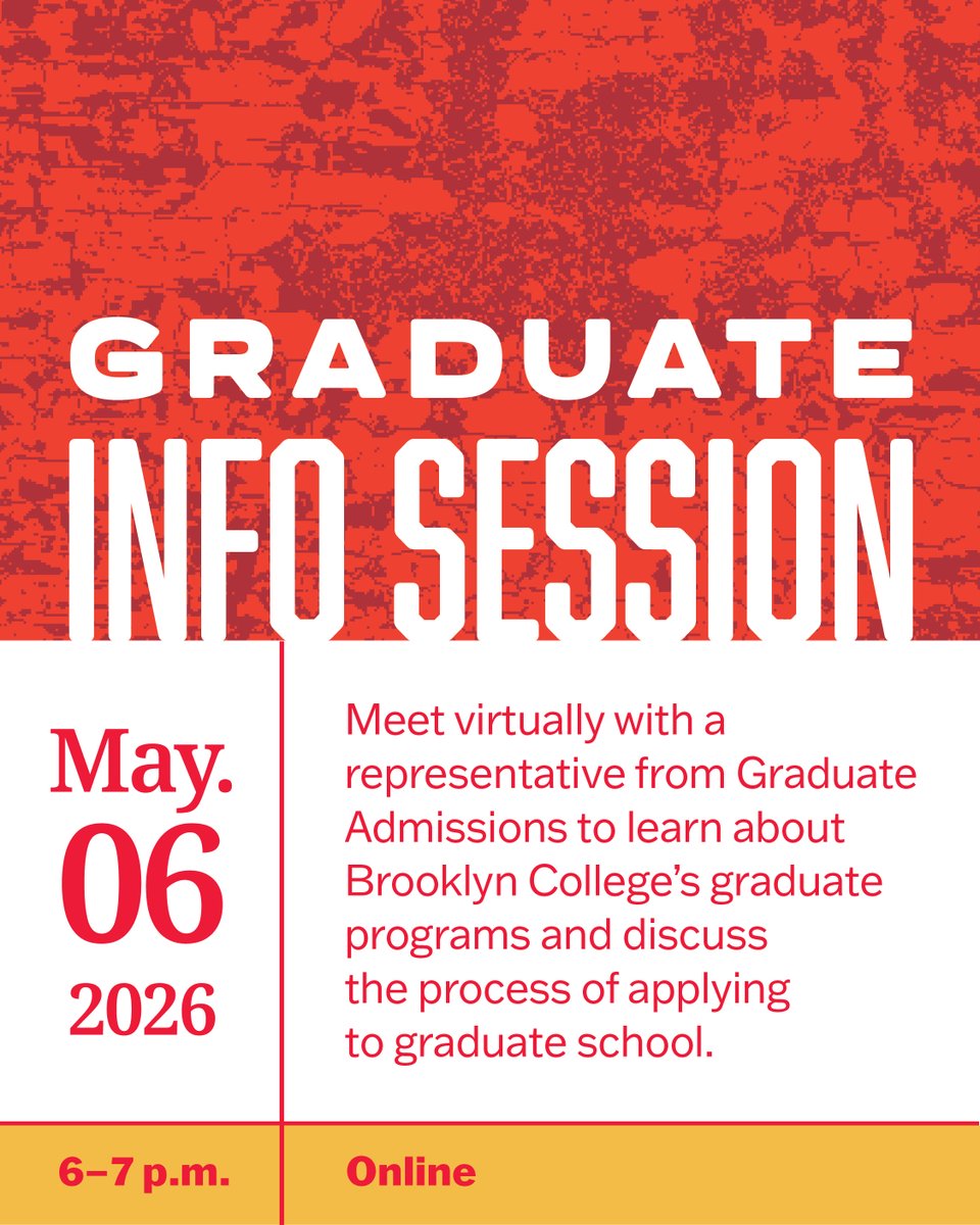 BklynCollege411's tweet image. Schedule a virtual meeting with a @bcgradadmissions representative to explore Brooklyn College's graduate programs and get your questions answered about the application process. #gradschool

🗓️ May 6, 6 p.m.
💻 Online
🎟️ welcome.brooklyn.edu/register/?id=8…
