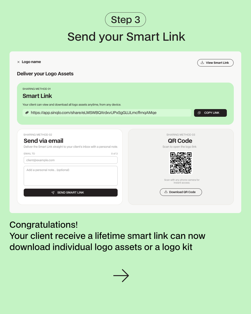 sinqloapp's tweet photo. The worst part of being a  logo designer? Packaging and re-sending logos. For the 100th time. We  are tired of it too. So we built Sinqlo.

One Smart Link. Your client downloads what they need. When you update, they see it automatically. Link never changes. Done. https://t.co/wNKyOypSHg