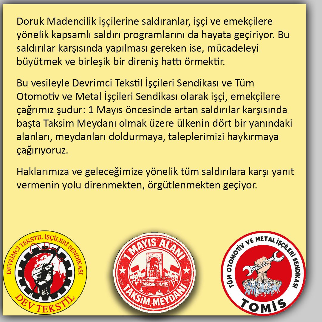 _DevTekstil's tweet photo. 📌Direnen Maden İşçileri Yalnız Değildir!

Haklarımıza ve geleceğimize yönelik tüm saldırılara karşı yanıt vermenin yolu direnmekten, örgütlenmekten geçiyor. https://t.co/aXCKYntJIc