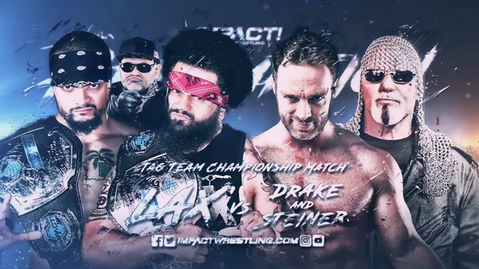 wrestle_hist's tweet image. 4/22/2018  

Eli Drake &amp;amp; Scott Steiner defeated LAX to become the new Impact World Tag Team Champions at Redemption from the Impact Zone in Orlando, Florida.    

#ImpactWrestling #TNA #Redemption #EliDrake #LAKnight #ScottSteiner #LAX #Santana #Ortiz