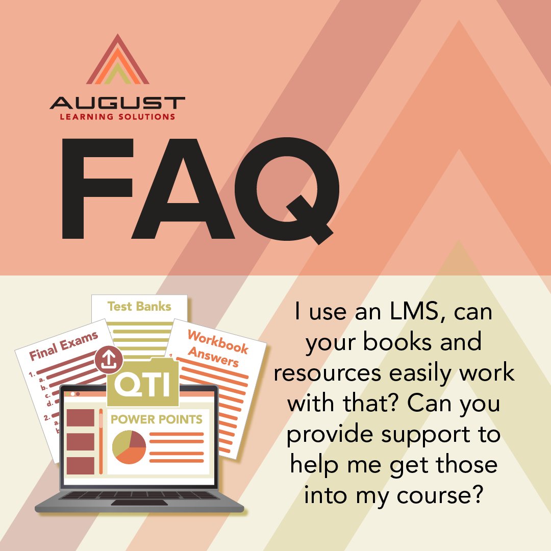 AugustLearns's tweet photo. Struggling to integrate textbooks &amp; resources with your LMS? 📚 QTI files, test banks &amp; more made easy to upload. Plus, expert support to get you started. Watch the FAQ now! ▶️ https://t.co/6vJYSJ8udm #EdTech #LMS #AugustLearning #EdResources https://t.co/kDG2sStXZq