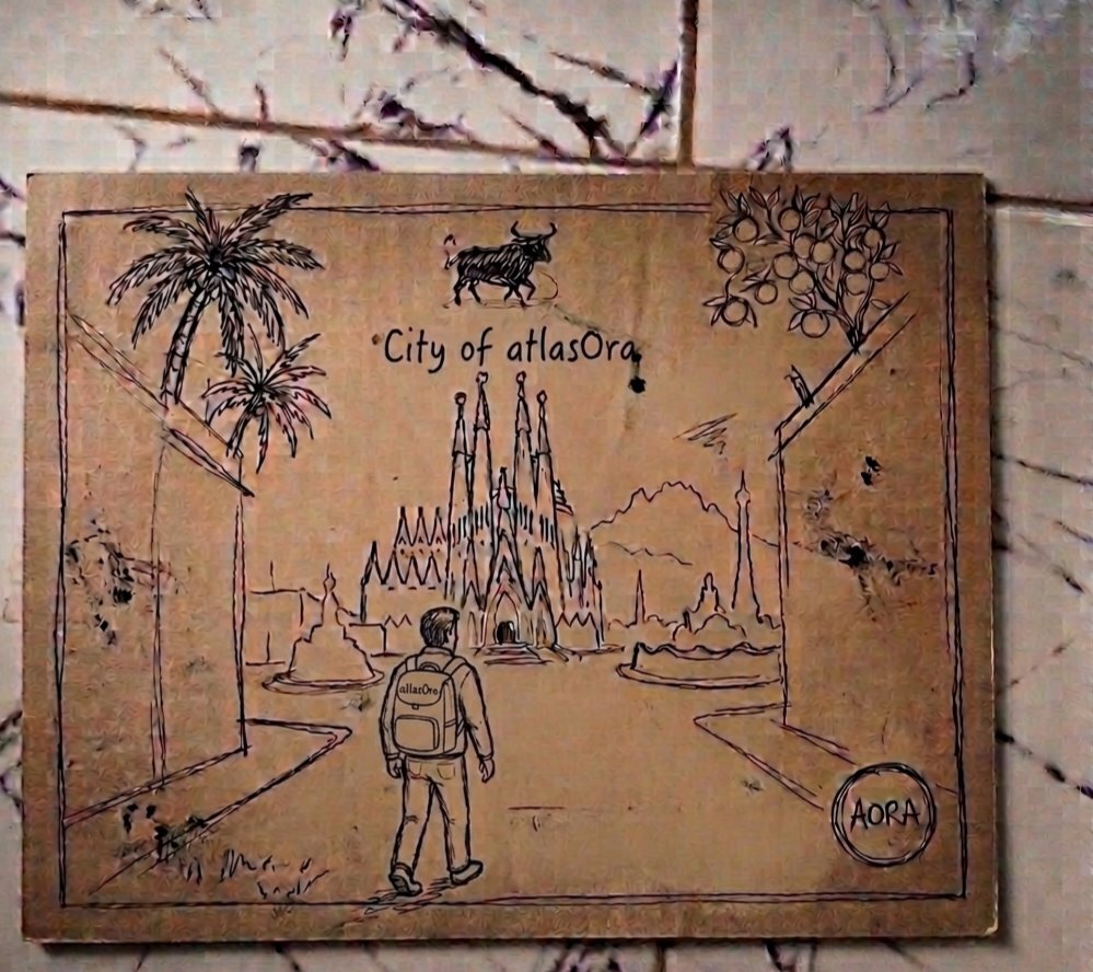 A vision of the City of Barcelona, captured on a cardboard. This piece ...