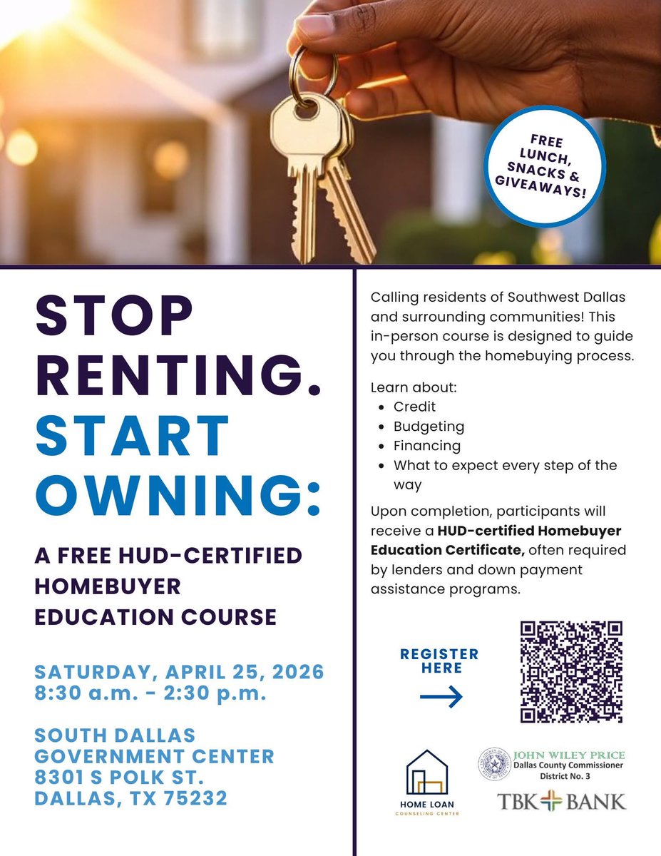 DCHHS's tweet image. 📣THIS SATURDAY! 🏠Join us for this great event and get the tools you need to make the leap from tenant to homeowner!
✅Sign up here: bit.ly/4sVmOlF

#home #Homebuying #homeownership