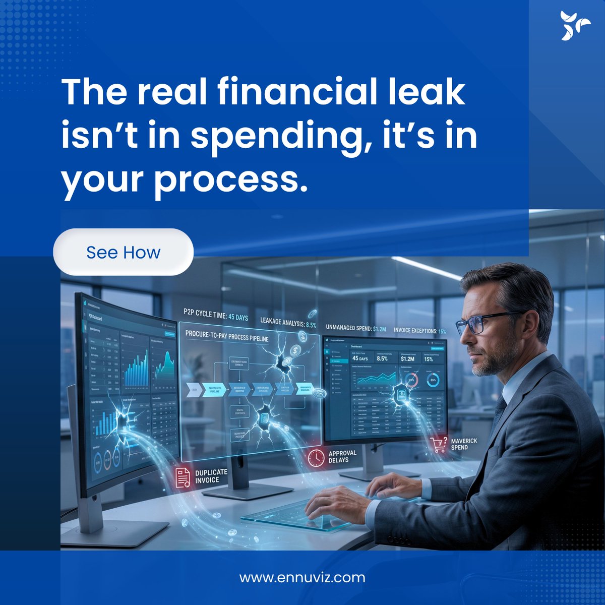 ennuviz's tweet image. 💸 #P2P is where money quietly leaks, not in negotiations, but in the process. #Latepayments, #maverickbuying, manual work &amp;amp; #invoice errors add up fast. The fix? Visibility, automation &amp;amp; root-cause focus, not just #ERP like #SAP.