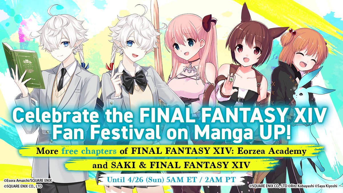 To kick off FINAL FANTASY XIV Fan Fest in Anaheim, California, we're giving you more free chapters of FINAL FANTASY XIV: Eorzea Academy and SAKI &amp; FINAL FANTASY XIV!

Check the app for more details! ⤵
mugn.onelink.me/l22v/nii9iri6

Until 4/26(Sun), 5AM(ET) / 2AM(PT), so don't miss