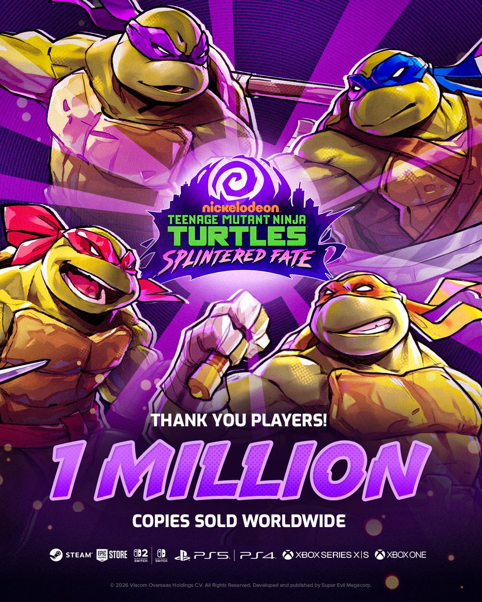 THANK YOU for running, brawlin’, and getting back up for one more run with us. Drop a 🍕 if you're part of the million. Cowabunga, there’s more to come! 🐢

#TMNTSplinteredFate #TMNT #1MillionShells